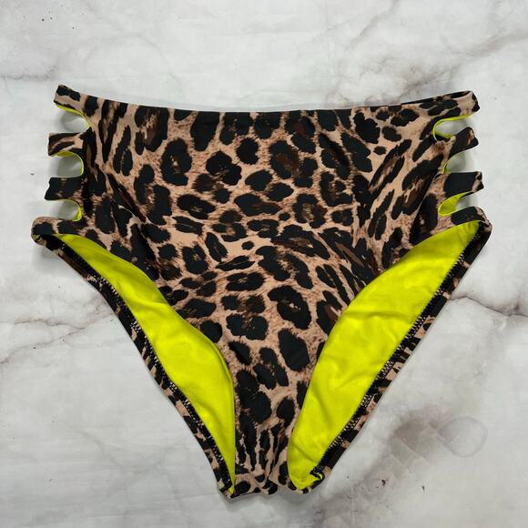 Bar III Women's Beach Cheetah High Waist Strappy Side Bottoms Size S New - Picture 5 of 5